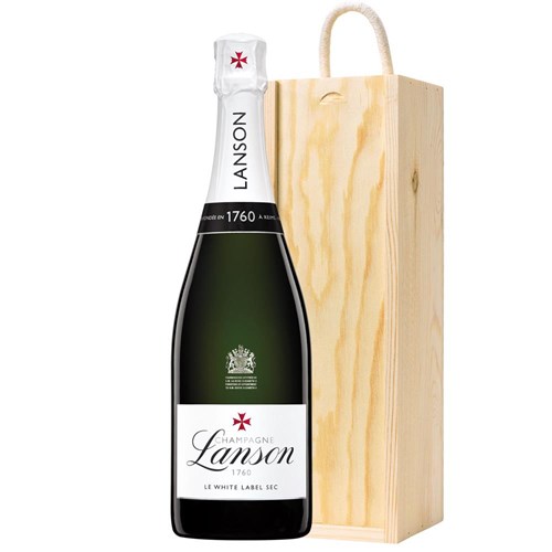 Lanson Le White Label Sec Champagne 75cl In Pine Wooden Gift Box